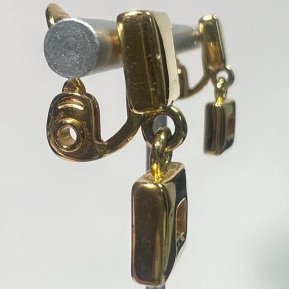 Vtg Monet Gold-Tone Geometric Square Drop Dangle Earrings Open Square Design - Picture 5 of 10